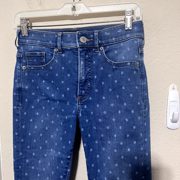 Express Size 2R Women's Jeans Denim Polka Dot Ankle Legging High-Rise Skinny - Picture 2 of 8
